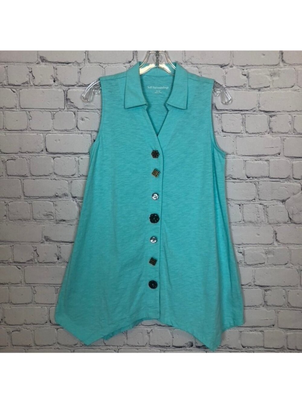 Soft Surroundings Turquoise Blue Sleeveless Top Size XS 100% Cotton
